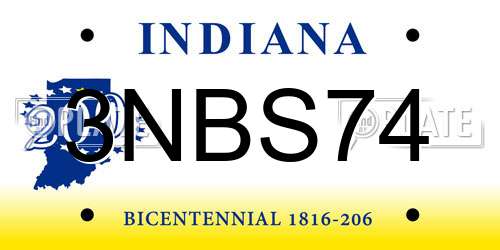 3NBS74 Indiana License Plate