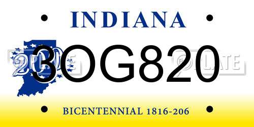 3OG820 Indiana License Plate