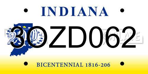 3OZD062 Indiana License Plate
