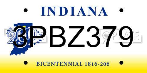 3PBZ379 Indiana License Plate