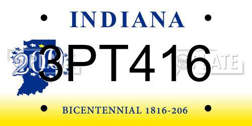 3PT416 Indiana License Plate