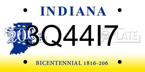 3Q44I7 Indiana License Plate