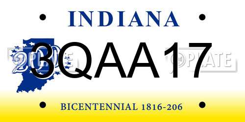 3QAA17 Indiana License Plate