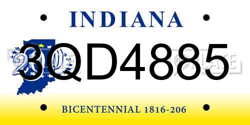 3QD4885 Indiana License Plate