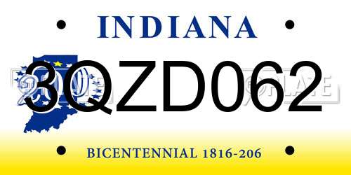 3QZD062 Indiana License Plate