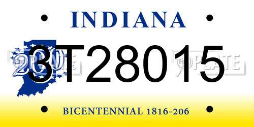 3T28015 Indiana License Plate