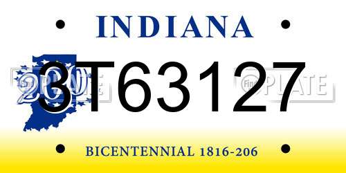 3T63127 Indiana License Plate