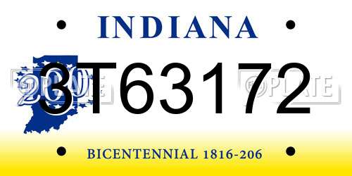 3T63172 Indiana License Plate