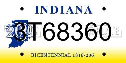 3T68360 Indiana License Plate
