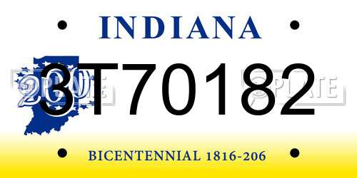 3T70182 Indiana License Plate