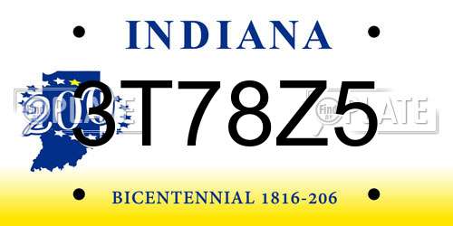 3T78Z5 Indiana License Plate