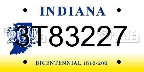 3T83227 Indiana License Plate