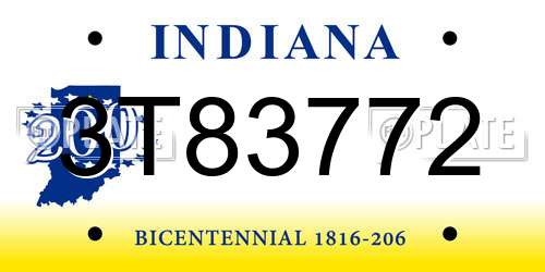 3T83772 Indiana License Plate