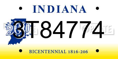 3T84774 Indiana License Plate