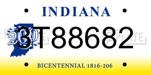 3T88682 Indiana License Plate