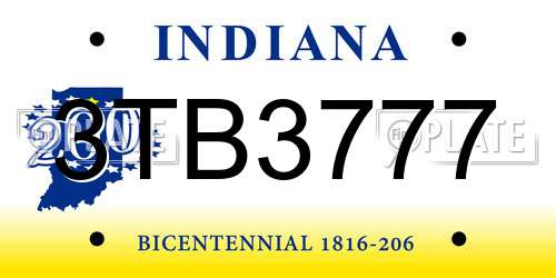 3TB3777 Indiana License Plate