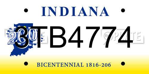 3TB4774 Indiana License Plate