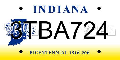 3TBA724 Indiana License Plate