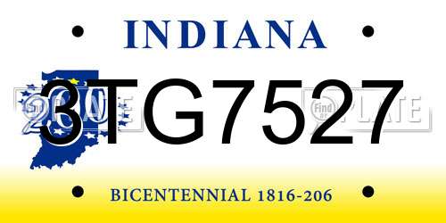 3TG7527 Indiana License Plate