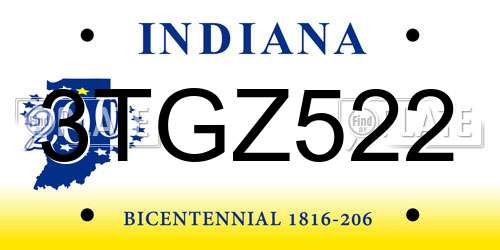 3TGZ522 Indiana License Plate