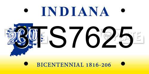 3TS7625 Indiana License Plate