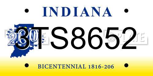 3TS8652 Indiana License Plate