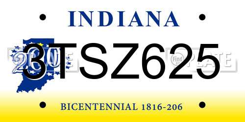 3TSZ625 Indiana License Plate