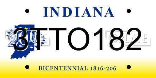3TTO182 Indiana License Plate