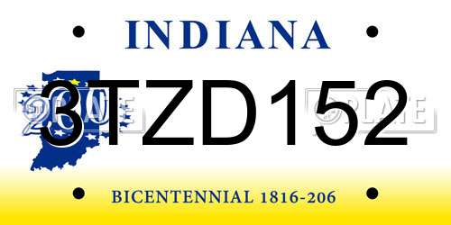3TZD152 Indiana License Plate