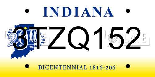 3TZQ152 Indiana License Plate