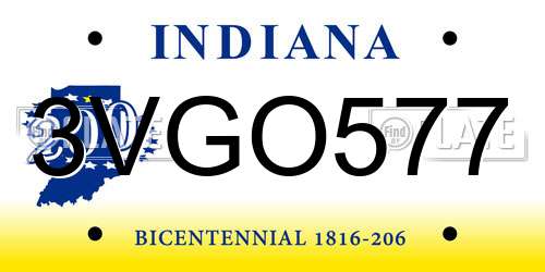 3VGO577 Indiana License Plate