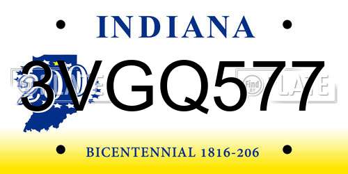 3VGQ577 Indiana License Plate