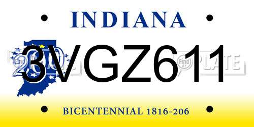 3VGZ611 Indiana License Plate