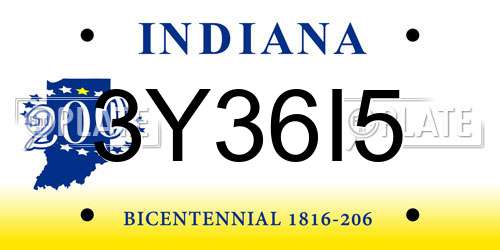 3Y36I5 Indiana License Plate