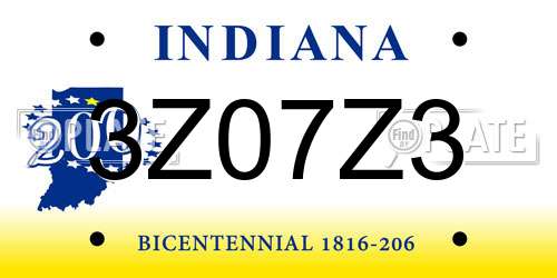 3Z07Z3 Indiana License Plate