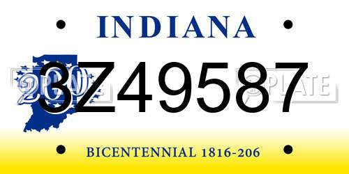 3Z49587 Indiana License Plate