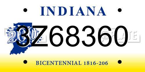 3Z68360 Indiana License Plate