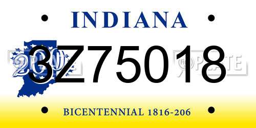 3Z75018 Indiana License Plate