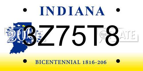 3Z75T8 Indiana License Plate