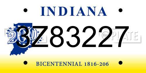 3Z83227 Indiana License Plate