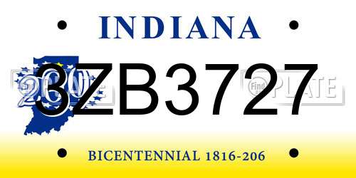 3ZB3727 Indiana License Plate