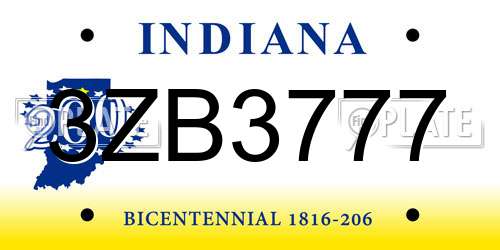 3ZB3777 Indiana License Plate