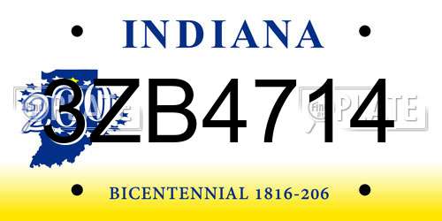 3ZB4714 Indiana License Plate