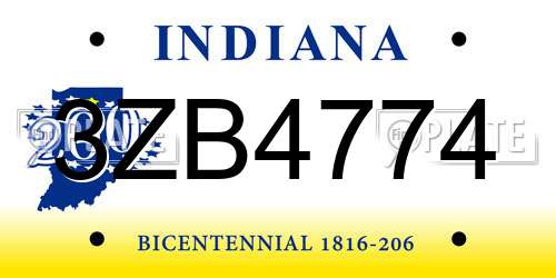 3ZB4774 Indiana License Plate