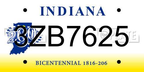 3ZB7625 Indiana License Plate