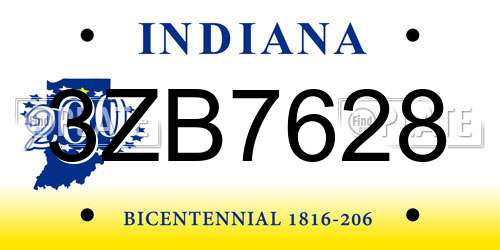 3ZB7628 Indiana License Plate