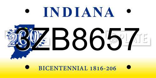 3ZB8657 Indiana License Plate