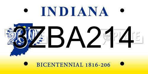 3ZBA214 Indiana License Plate