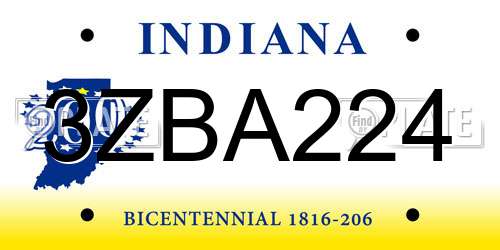 3ZBA224 Indiana License Plate