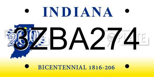 3ZBA274 Indiana License Plate